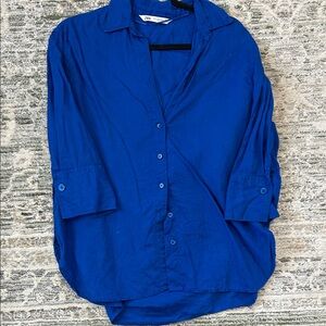 Zara Linen Royal Blue Casual Shirt